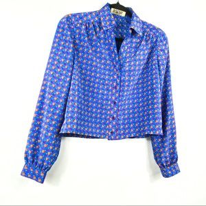 VNTG Abstract Print Collared Button-Down Crop Top